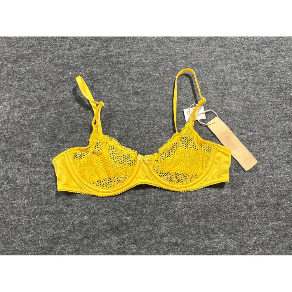 Wingslove Demi Lace Bra Womens 34B Lemon Yellow Underwire Unlined Bra